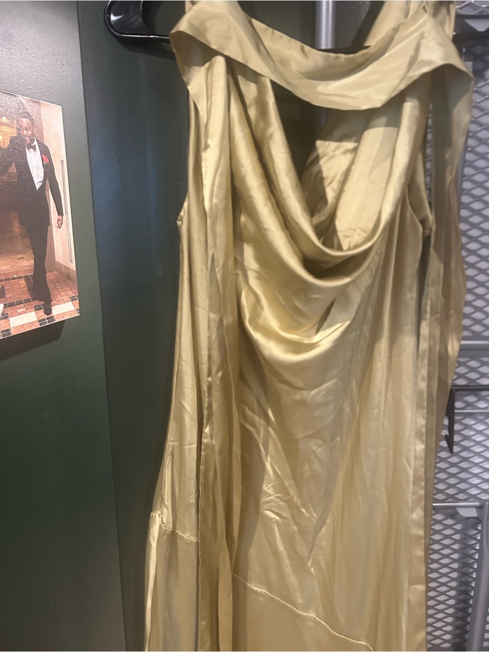 Elegant Gold Satin Cowl Neck Women's Dress